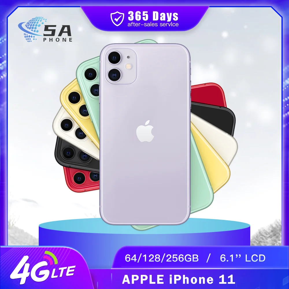 Original Apple iPhone 11 4G Mobile Phone NFC 4GB RAM 64/128/256GB ROM 6.1'' Dual 12MP A13 Bionic Hexa-core iphone 11