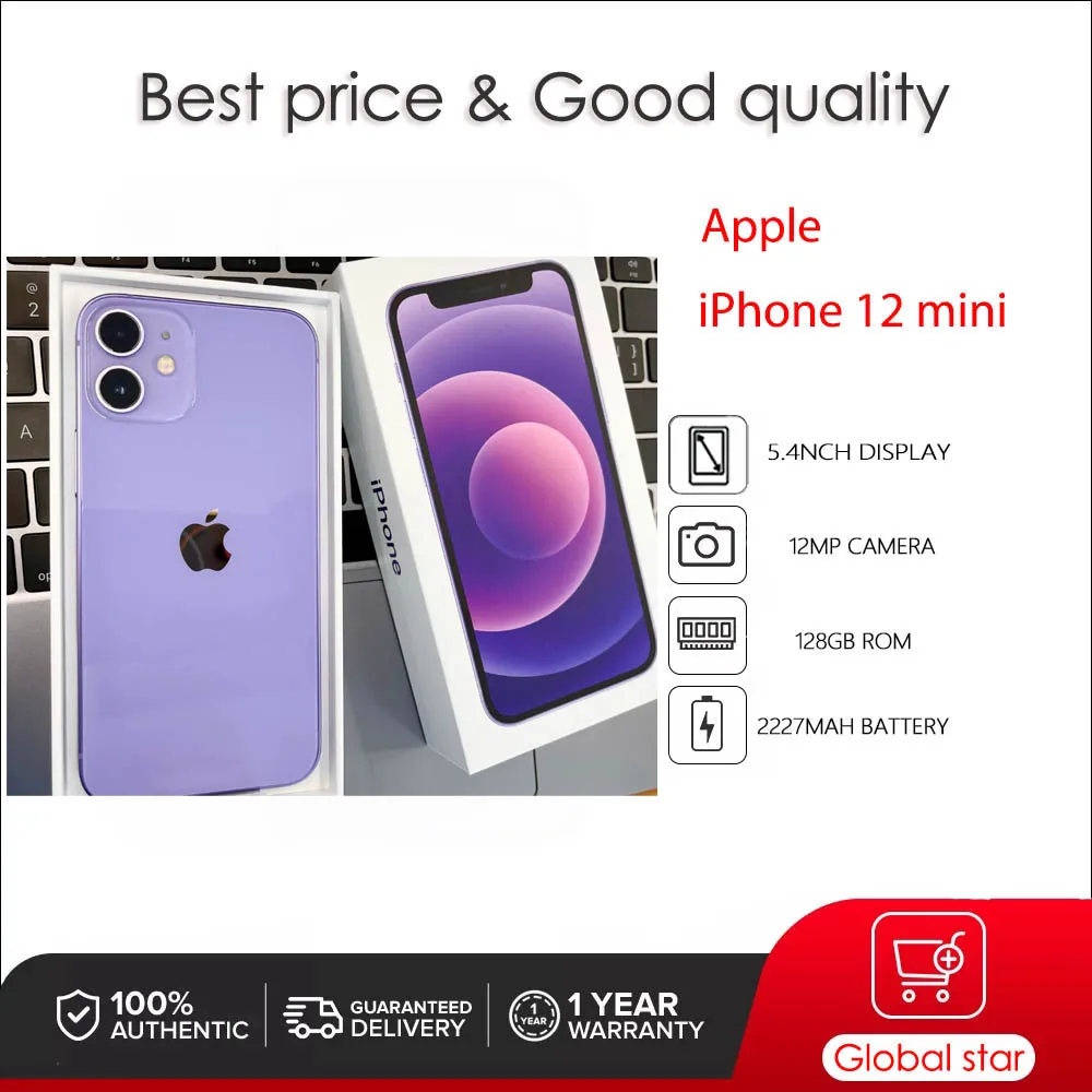 Original Apple iPhone 12 mini 5G Face ID Unlocked Used IOS A14 5.4" 64/128/256GB ROM 2227mAh Cellphone 12MP Smartphone